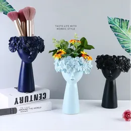 Vase Nordic Home Decoration Resin Vase Statue Makeup Brush Holder Storage Box Pen Creative Flower Pot Art Supplies 230609