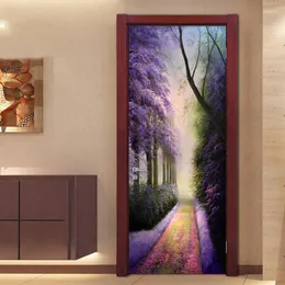 Sfondi Stile europeo Foresta viola Po Murale Carta da parati Soggiorno Camera da letto Romantico Adesivo per porte Decor Adesivi murali impermeabili in PVC