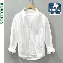 Men's Casual Shirts Autumn Winter Artsy Striped Stitching Long-sleeved Shirt Versatile Men High Quality Cotton Top C2158