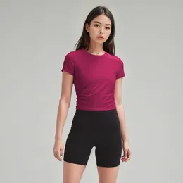 Yoga Wear Alllt, Kadınlar Kısa Kollu T-Shirt Lu Kısa Nefes Buldurabilen Sıkı Brokar Amonyak Kibir Yüksek Bahar Blazer