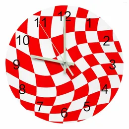 Relógios de parede Lattice Deformation Red White Color Block Luminous Pointer Clock Home Ornaments Round Silent Living Room Decor