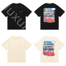 Light Luxury Fashion T-Shirt Painted Car Printing High Street Pure Cotton Double Yarn Casual Short Sleeve Men's And Women's Of The Same Loose Round Neck Exquisite T-Shirt