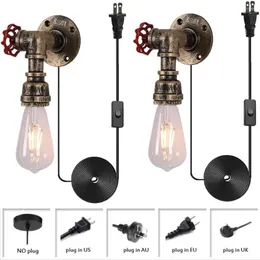 Lâmpada de parede 2 Pacote de água retrô luminária de tubo de água Interior Luzes vintage com plug in Cord Industrial Antique Bronze steampunk