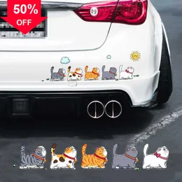 Novos 5 adesivos de carro engraçados para gatos de estimação, cinco gatos estão andando, adesivos de estilo animal, decoração de corpo de carro, decalques criativos, acessórios de decoração