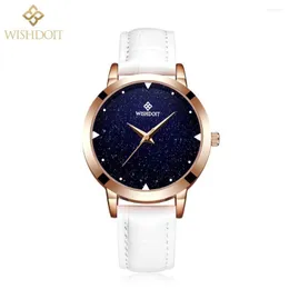 Wristwatches WISHDOIT Star Sky Girl Wristwatch Luxury Fashion Quartz Clock Small Dial Waterproof Rose Gold Leather Ladies Watches Reloj