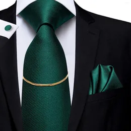 Bow Ties Erkekler İçin Hi-Tie Hanky ​​Cufflinks Set İpek Yeşil Moda Altın Erkekler Zinciri Lüks Klasik İş Düğün Nicktie