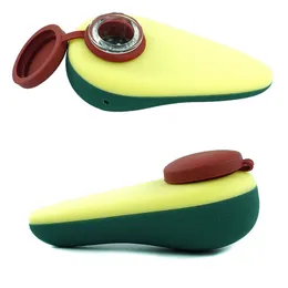 Colorful Portable Silicone Pipes Avocado Style Glass Nineholes Filter Screen Bowl With Cap Herb Tobacco Cigarette Holder Hookah Waterpipe Bong Smoking DHL