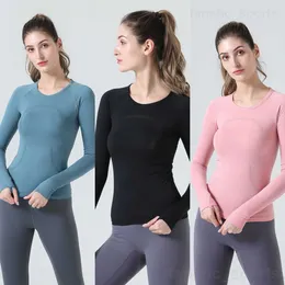 Lady Yogas Gym Tops Long Sleeve Elastic Define Running TshirtクイックドライストレッチワークアウトTシャツソフトサンディングスリムジョギングTシャツroundネック