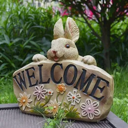 Decorações de jardim Animais de desenho animado coelho sinal de boas-vindas varanda jardim ao ar livre villa pátio decoração ornamentos jardim gramado quintal pavilhão 230609