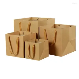 Gift Wrap 100pcs Fruit Flowers Bonsai Packaging Paper Bag With Handle Square Bottom Kraft Black/Brown 4 Large Size SN