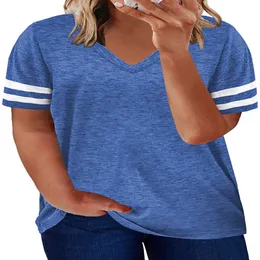 Ogólna bluzka do damskich damskich V plus szyja błękitne krótkie koszulki 4xl