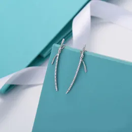 925 Sterling Silver Crystal Bow Ear Stud Luxury Brand Designer Diamond Charm Earring
