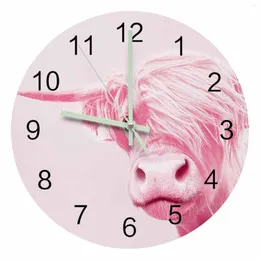 Wall Clocks Pink Alpine Yak Luminous Pointer Clock Home Interior Ornaments Round Silent For Living Room Bedroom Office Decor