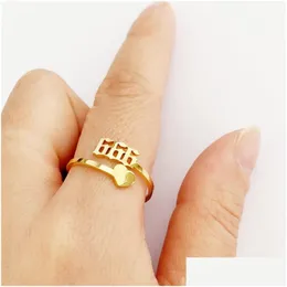 Band Rings Adjustable Minimalist Finger Ring Jewelry 111 777 888 999 666 Stainless Steel Gold Plating Lucky Angel Number Drop Deliver Dhmuf