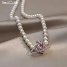 Shangzhihua Корейская мода Purple Heart Crystal Suplace для женщин Элегантная планета подвесные украшения подарки