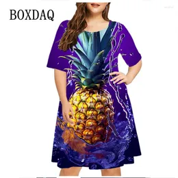 Plus Size Dresses Women Party Dress Beach Style Fruit Pineapple Summer Sweet Casual O-Neck Short Sleeve Fashion 3D Print 6XL
