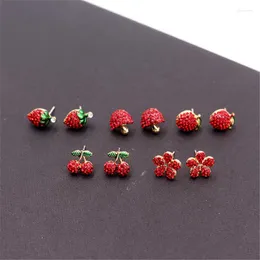 스터드 귀걸이 달콤한 딸기 체리 사과 과일 패션 빨간 꽃 여성 섬세한 보석 도매