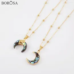 Pendant Necklaces BOROSA Arrival 5PCS 20inch Gold Color Natural Abalone Shell Moon Horn Metal Bead Chain Jewelry G1717
