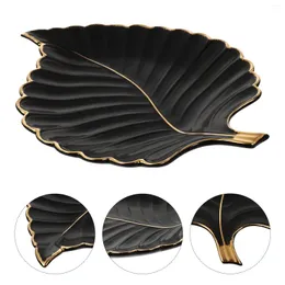 Smyckespåsar efterrätt Tray Leaf Desktop Storage -prydnadssaker som visar hyllan Creative Plate 26.520.2x3.5cm container svart keramik