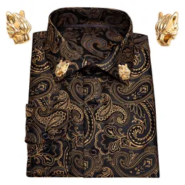 Camicie abiti da uomo in oro maschi di seta paisley a manica lunga fiore casual per barry.wang designer leopard collare perno 230609