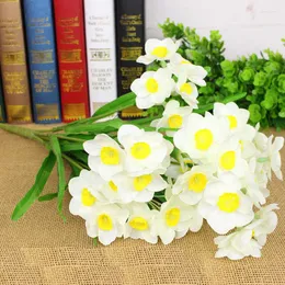 Decorative Flowers 9 Forks 45 Head White Daffodils Flower Silk For Home Garden Decoration Fake Narcissus Plant Potted Accessories