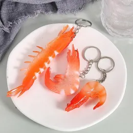 Keychains Emulation Delicacies Seafood Straight Shrimp Prawn Resin PVC Keychain Children Teaching Prop Funny Purse Backpack Dangle Jewelry
