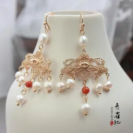 Dangle Earrings Chinese Court Pearl Natural Stone Handmade Hanfu Dress Cheongsam Decoration QQJ