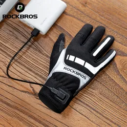 Cycling Gloves ROCKBROS Warm Bicycle Women Men's Gloves Winter SBR Touch Screen USB Heated Gloves Windproof Plam Breathable Motor E-bike Gloves 230609