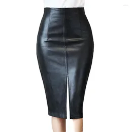 Skirts Fashion Winter PU Leather Skirt Women Black High Waist Occupation Work Pencil S-5XL Plus Size