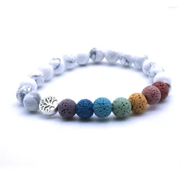 Strand Howlite Tree Of Life 8mm Colorful 7 Chakra Bracciale in pietra lavica Diffusore di oli essenziali fai-da-te Gioielli per lo yoga