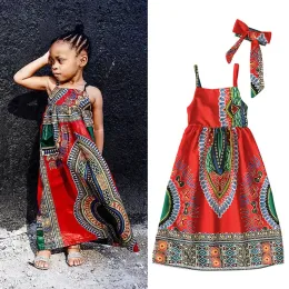 2023 Summer Bohemian Fashion Kids Dresses Children Girls Sleeveless Suspender Dress with Headband