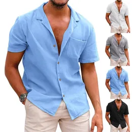 Camisas casuais masculinas de grife vintage de linho de algodão masculina primavera verão masculina cor sólida manga curta solta ropa hombre