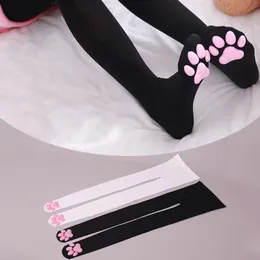 Skarpetki Hosiery 3D Cat Claw Cushion Silk Ud High Stockings Plack Lolita Role Play Looks Accessories For Girls and Ladies 230609