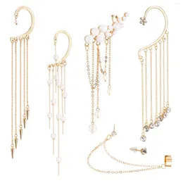 Backs Earrings 4pcs Long Chain Tassel Drop Cuff With Pearl Crystal Rhinestone Stud Earring For Women Bridal Party Wedding Jewelry Gift