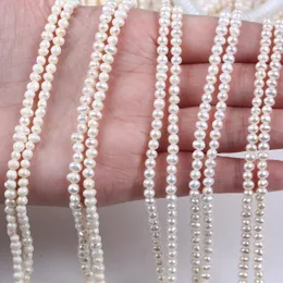 Łańcuchy 3,5-4 mm naturalny biały ziemniaki kształt słodkowodnej pasma perłowa do tworzenia biżuterii