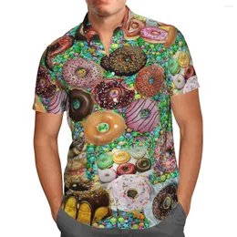 Men's Casual Shirts 3D Printed Food Donuts Hawaiian Shirt Men Summer Fashion Beach Short Sleeve Oversized Chemise Homme Camisa Masculina 5XL