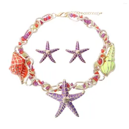 Naszyjniki wisiorek Vedawas Purple Enomel Starfish Naszyjnik dla kobiet Czech Kolorowa dekoracja z kamienną biżuterią Choker