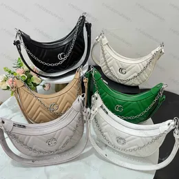 Brand 2024 Women's Shoulder Bags Fashion Sliver double G Letter Chain New Moon Teeth Underarm Bag High quality Shoulder Crossbody Bag