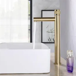 Badezimmer Waschbecken Wasserhähne Becken Wasserhahn gebürstet Gold Mischbatterie Messing Schlüssel Druckknopf und kalt