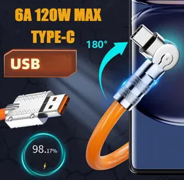 Rotação de 180 graus 6A USB tipo C Micro cabo de dados 1M 3FT 1.5M Android Cabo de carregamento rápido Adaptador de carregador super rápido PD 120W Max PD Linhas de LED para Huawei Samsung S23 S22