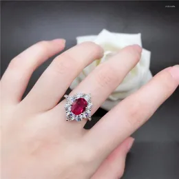 Cluster Rings Genuine Solid White Gold 18K Ring 2CT Oval Shape Ruby Engagement Women Love Promise Gift Natural Gemstone Brilliant Forever