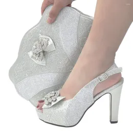 Dress Shoes Doershow Beautiful Silver Italian With Matching Bags African Women And Set For Prom Party Summer Sanda SIO1-1