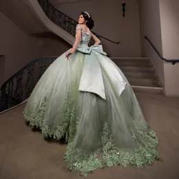 Mint Green Quinceanera Vresses for Sweet 16 Girls Bull Ball Dontipes Bow Birity Party Prom Dress Pageant Miss Gala Vestido de 15 Anos