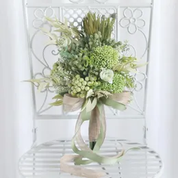 装飾的な花2023春の結婚式の花嫁を保持する花西スタイルの屋外人工ポーブーケシーンの装飾