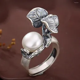 クラスターリングBocai 2023 Nieuwe Real S990 Puur Zilver Blad Parel Ring Voor Vrouw Koreaanse Retro Persoonlijkheid Wilde Thai Zilveren Open