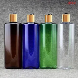 500 ml 20 pçs/lote frasco de xampu de plástico vazio transparente azul verde com tampa superior de disco de colarinho dourado, óleo essencial de PET de 17 onças Tobnm