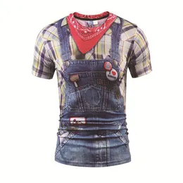 Męskie koszulki Summer Summer Store z krótkim rękawem Fałszywa kamizelka kombinezonu 3D T-koszulka Moda Zabawny fałszywy garnitur Tuxedo Bow remis 3D Printed XS-5xl 230609