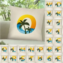 Table Cloth Summer Beach Coconut 26 Letter Series Cotton Cushion Cover For Living Room Bed Sofa And Car Sea Throw Pillows