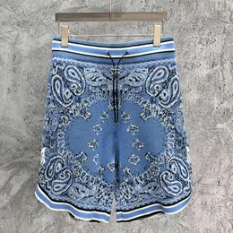 Men's Shorts Embroidered Men Sweatpant Social Club Outfits Blue High Quality Vintage Paisley Print Cashmere Knitted