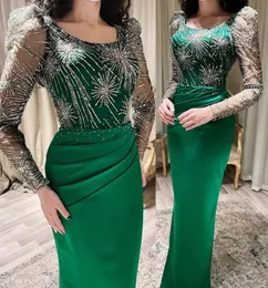 2023 Aso Ebi Green Sheath Prom Dress Beaded Sequined Lace Evening Formal Party Second Reception Birthday Bridesmaid Engagement Gowns Dresses Robe De Soiree ZJ345
